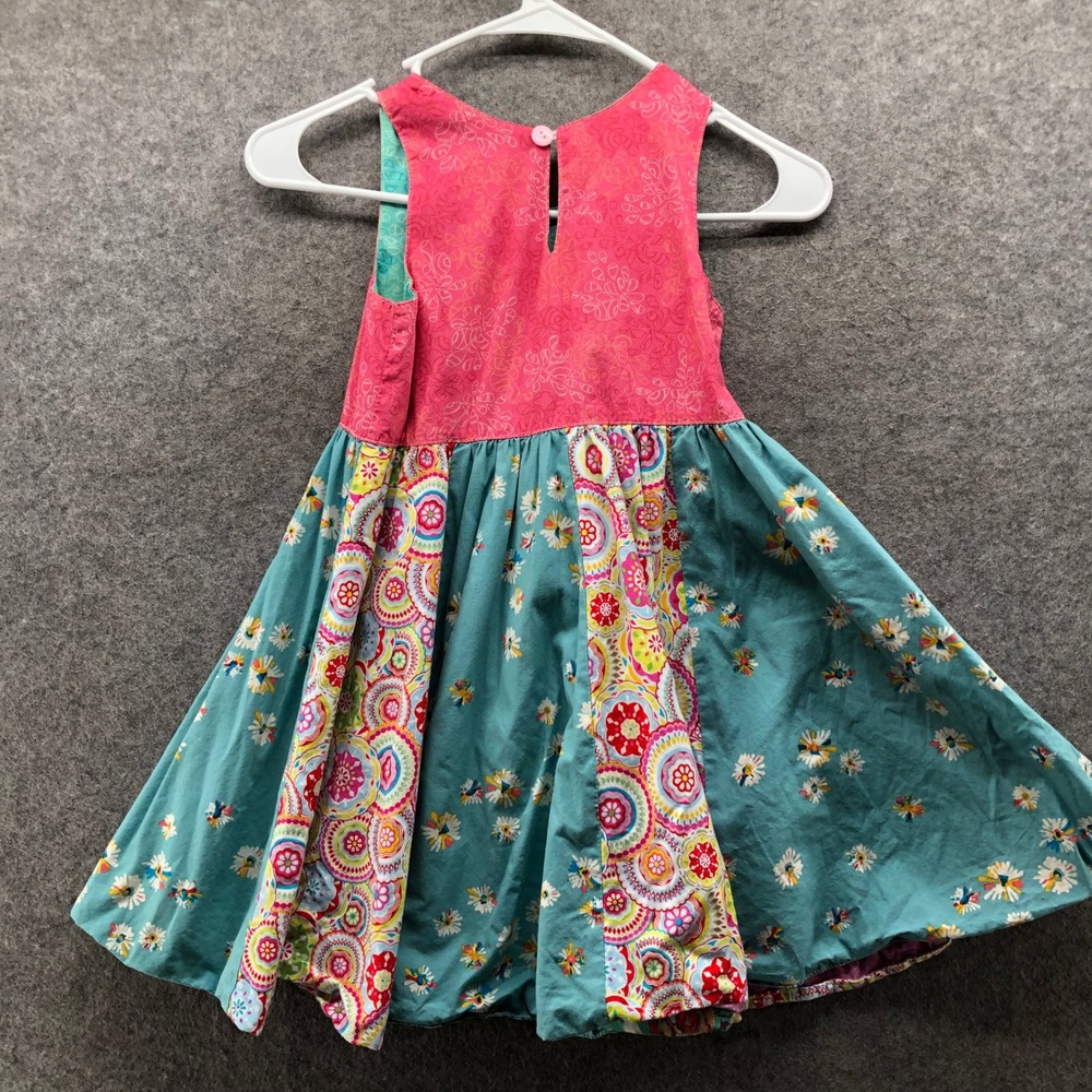 Matilda Jane Floral Bubble Hem Dress Girls 6 Pink Teal Sleeveless Heart Pocket - Picture 2 of 7